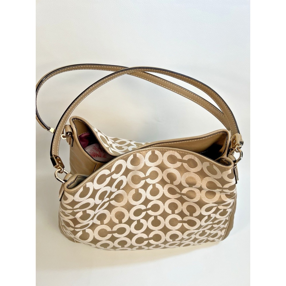 Coach Madison Phoebe Op Art Gold Sateen Purple Interior Shoulder Bag 26448 - Picture 4 of 15
